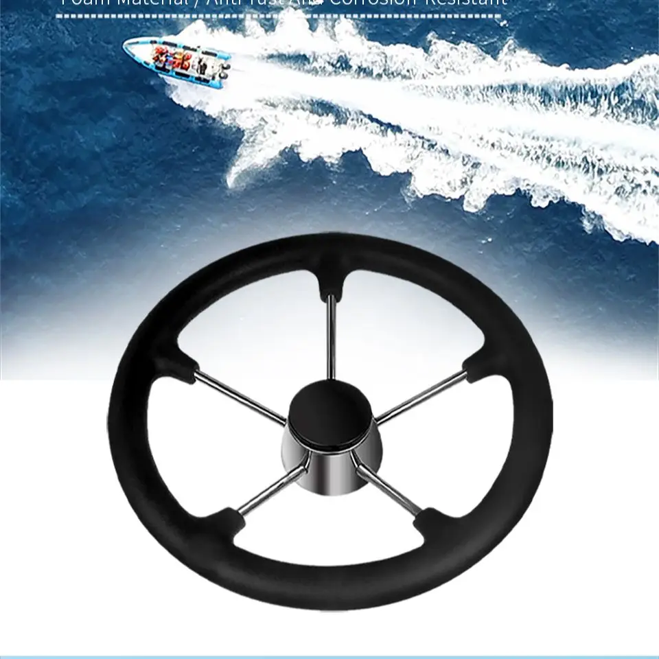 Volante marino de acero inoxidable, accesorio de 11 pulgadas con espuma negra y destructor de 5 radios para yate y barco - imagen 2