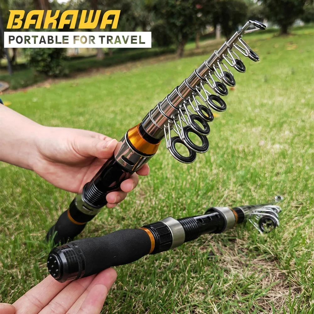 BAKAWA Mini caña de pescar giratoria caña de pescar telescópica 1,5 M/2,1 M/2,3 M caña de pescar portátil Pesca equipo de Pesca de carpa