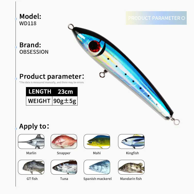 OBSESSION90g-Cebo de arrastre de lápiz de superficie flotante, señuelo de pesca de mar profundo GT, cebo de madera Artificial con gancho de origen - imagen 2