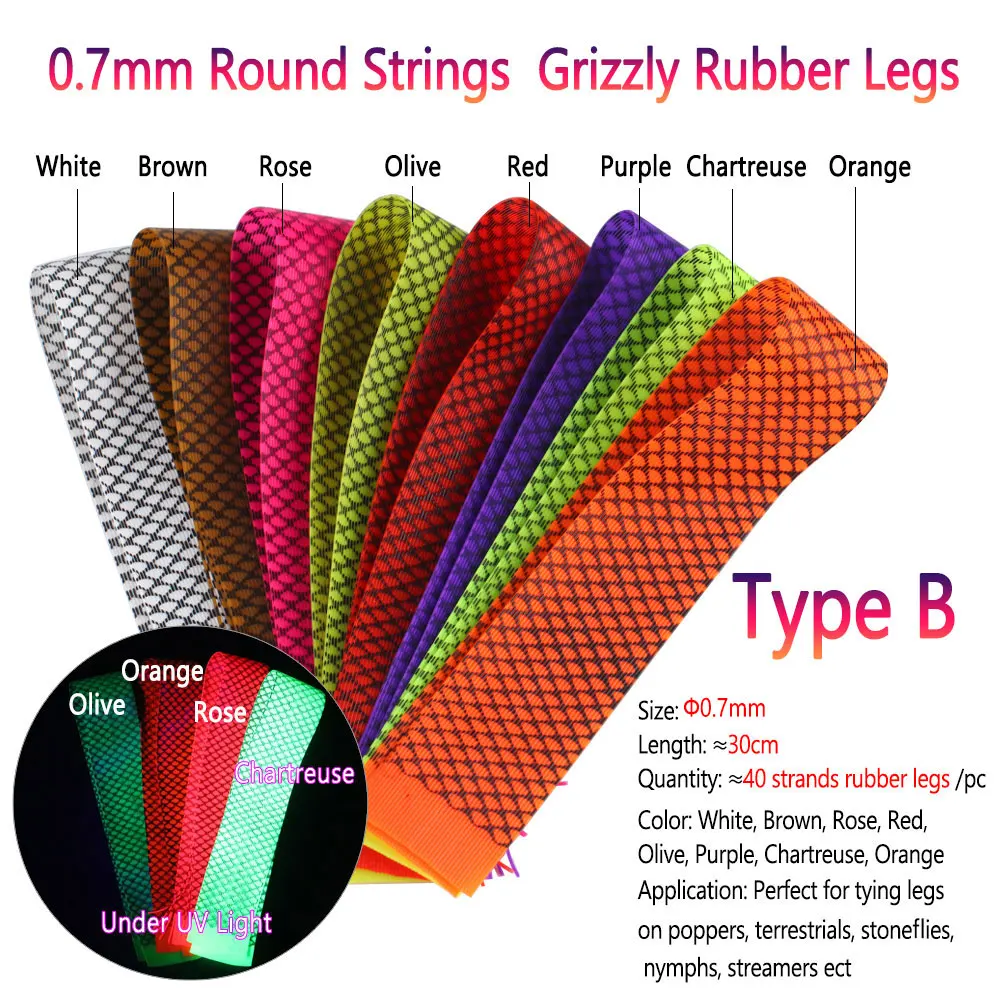 2 uds 0,7mm Grizzly atado de moscas patas de goma cuerdas redondas Material de atado de moscas araña Popper camarones patas de insectos verde oliva gris naranja - imagen 3