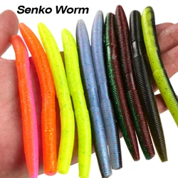Señuelo de gusano de fideos suaves de alta elasticidad, 10 Uds., 10cm, 14cm, gusano Senko, 2 tonos, olor a sal, infusión de colores dobles, duradero