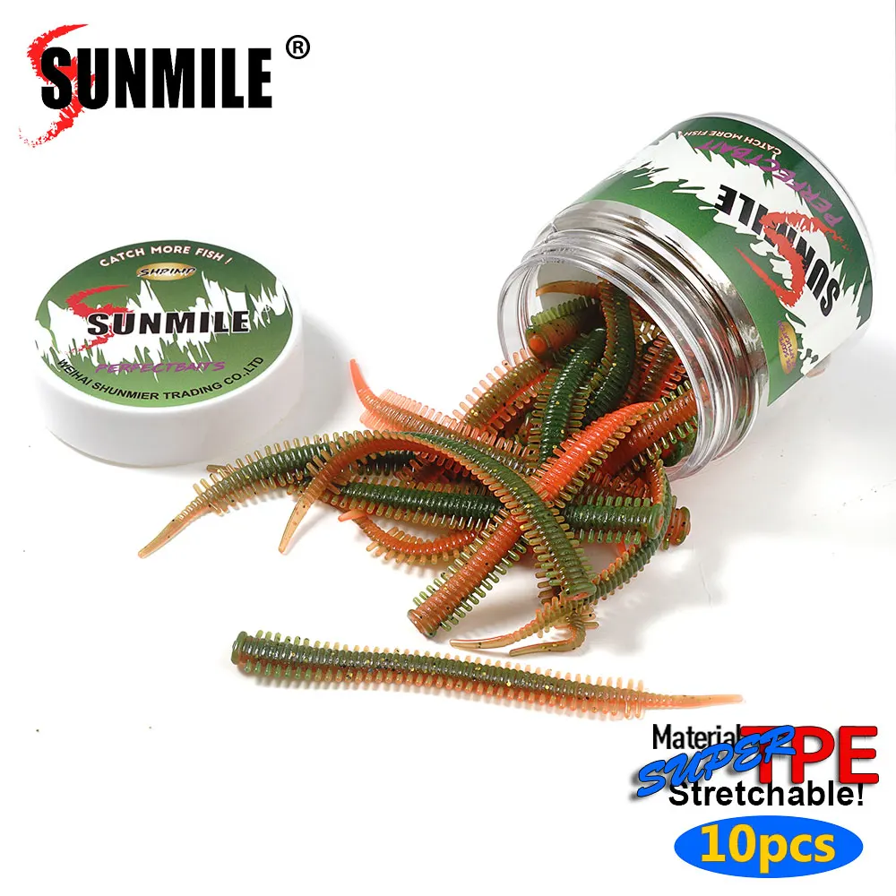 SUNMILE 10 Uds señuelos de gusanos de arena 8,2 cm pesca en sal señuelos blandos artificiales de silicona lubina trucha cebos de plástico