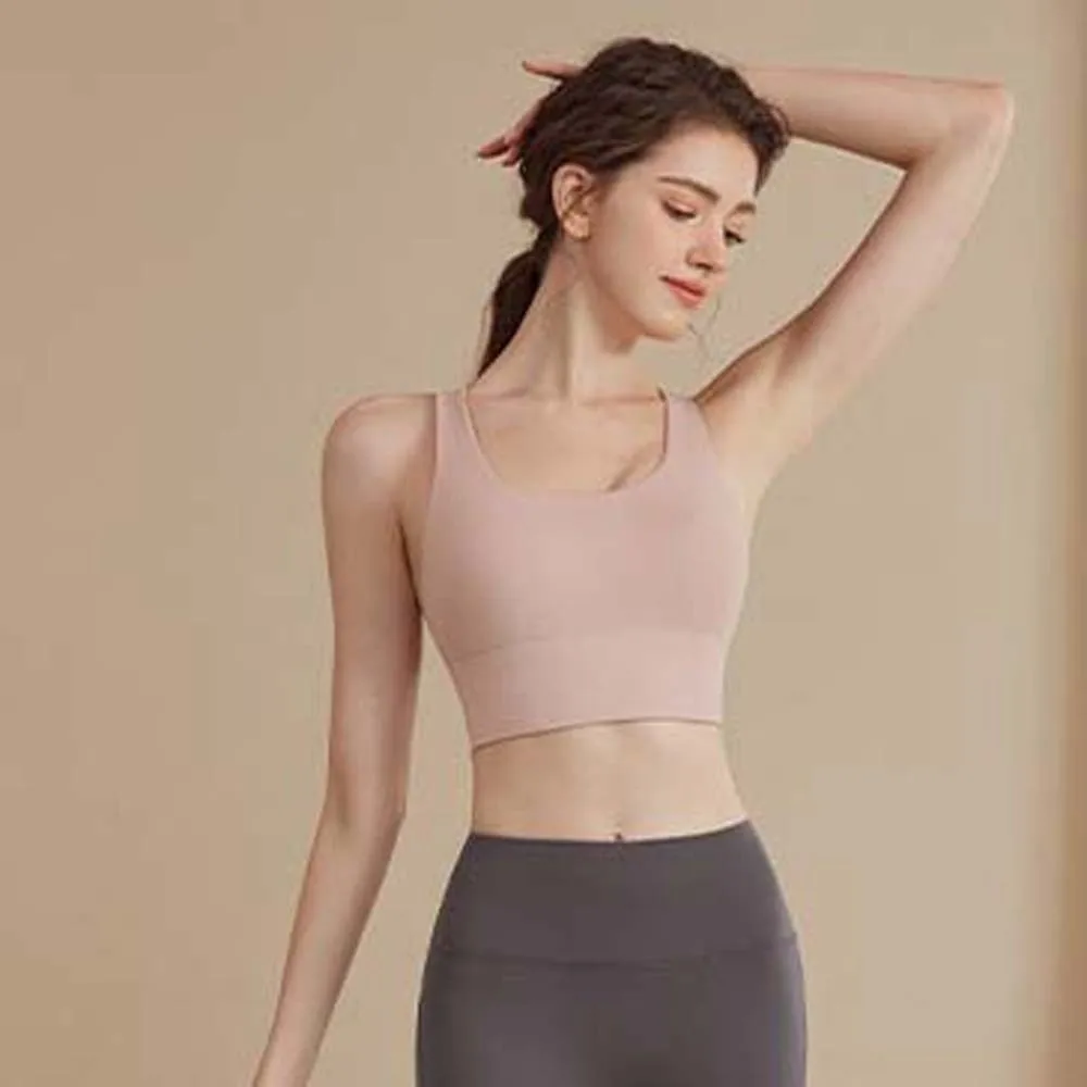 Sujetador deportivo de Color liso, color rosa, diseño antivibración, transpirable, Fitness, pecho trasero, chaleco ajustable que absorbe la humedad - imagen 5