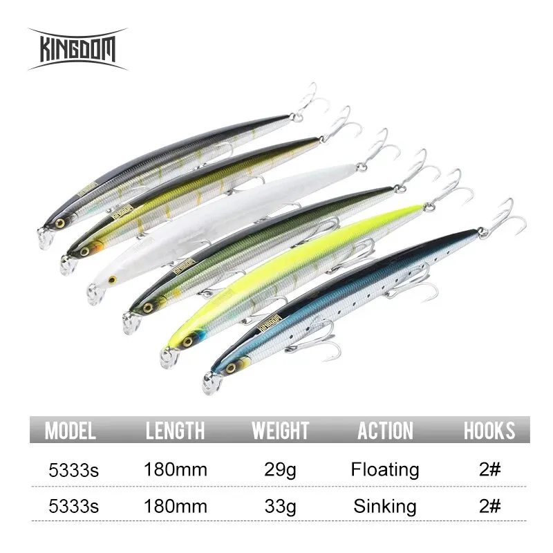 Kingdom Sea-Señuelos de Pesca de 18cm, 29g, 33g, cebos flotantes de hundimiento lento, cebos duros artificiales Wobbler, anzuelos VMC, aparejos de pesca - imagen 2