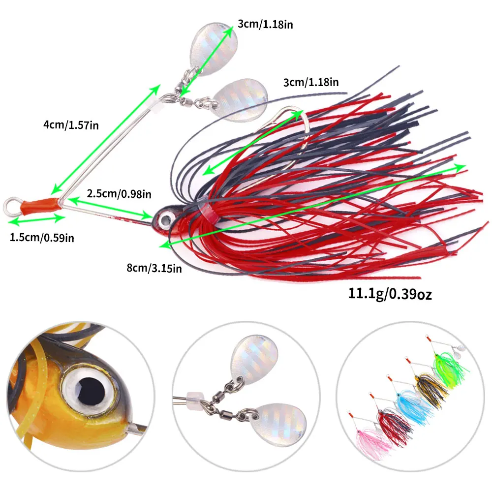 1 unidad de 8cm 11,1g Spinnerbait de pesca, cuchara de lentejuelas de doble hoja, Wobblers, señuelo de pesca, aparejos de pesca para cebos de lubina