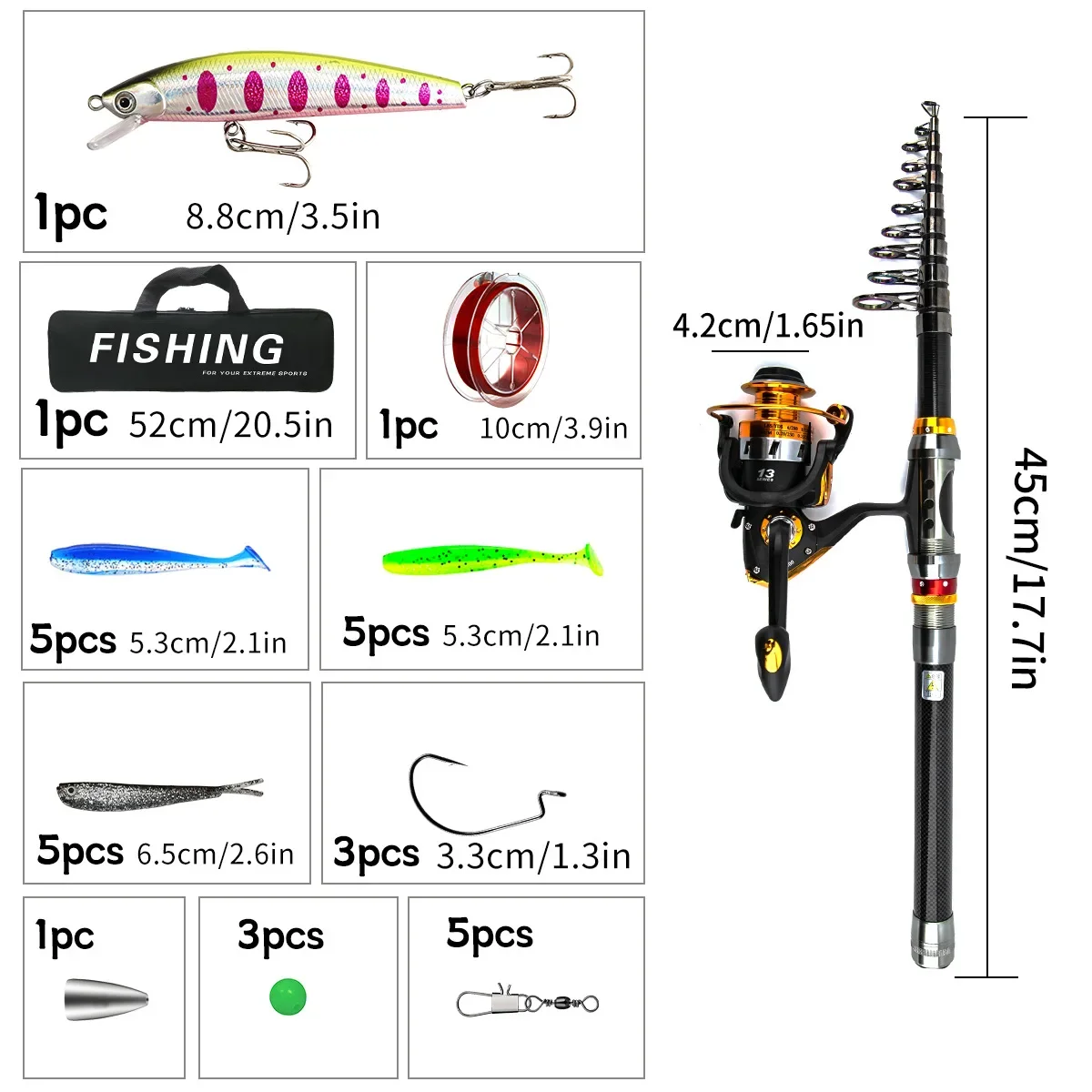 Juego de cañas de pescar de carbono, caña recta, rueda giratoria, juego completo de señuelos, carrete de Pesca, juego combinado de anzuelo de cebo, cebo suave - imagen 4