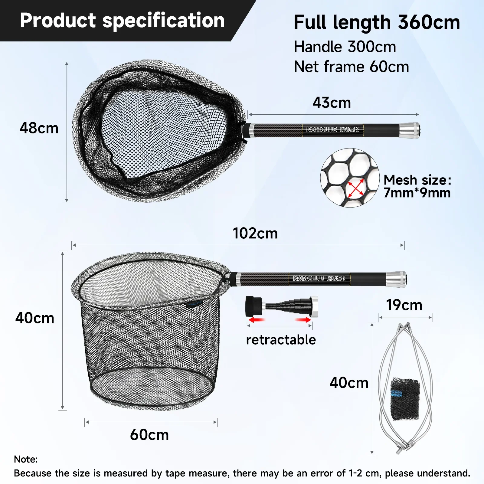 SANLIKE-varilla retráctil de fibra de carbono de 3m, red de aterrizaje recubierta de goma plegable portátil con correa para el hombro para herramientas de pesca de carpa - imagen 2