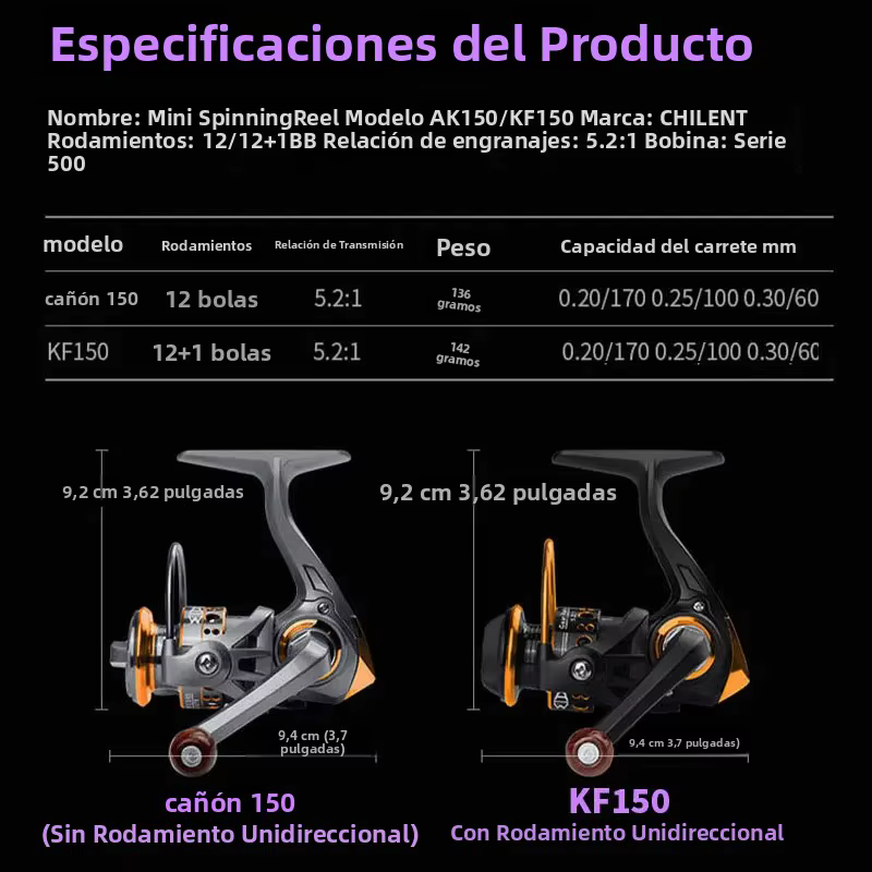 Mini carrete giratorio CHILENT serie 500 12/12 + 1BB carrete de pesca de arrastre máximo de 5kg relación de engranaje 5,2: 1 ultraligero para pesca en hielo/balsa - imagen 2