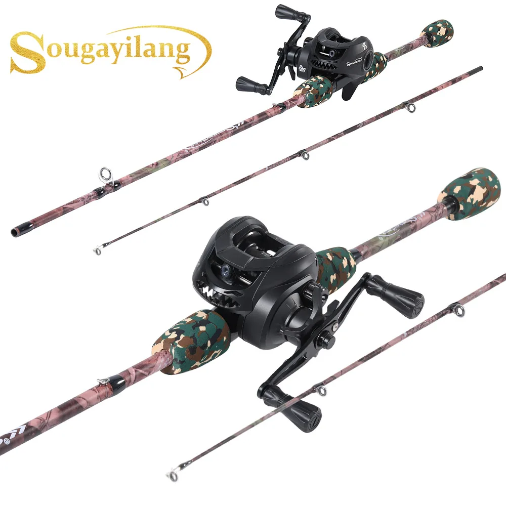 Sougayilang Combo Caña y Carrete Baitcasting Carbono Lubina Trucha