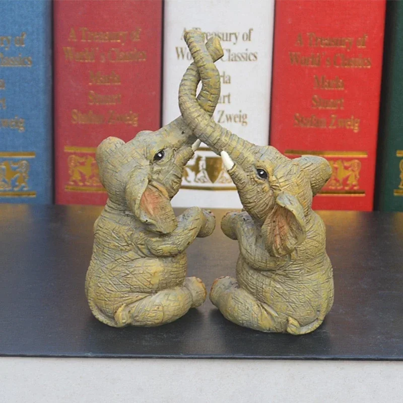 Estatuilla de pareja de elefante, estatua de pareja de elefante, adornos de elefante para el hogar, escritorio, armario, accesorios de decoración - imagen 4