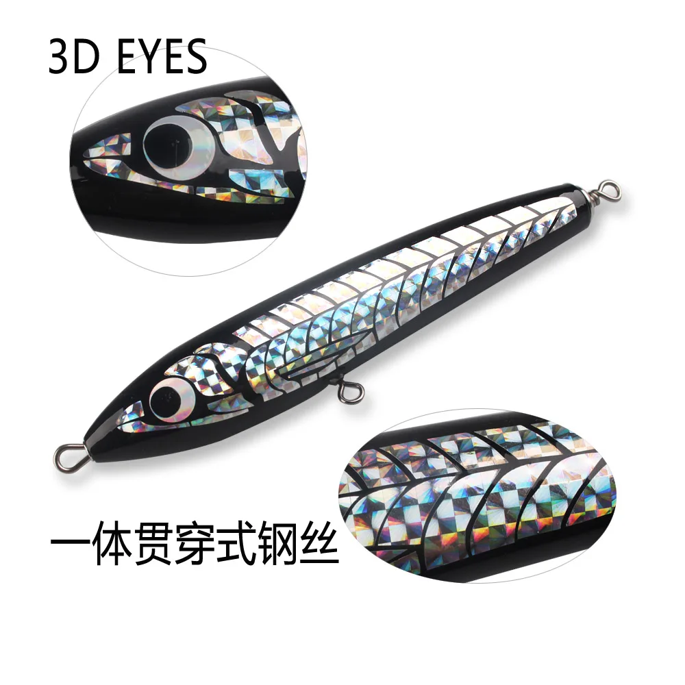 Señuelos de pesca Popper de madera, 65g, 90g, gran juego, superficie Topwater, cebo tipo lápiz, pesca de carpa de agua salada de aguas profundas - imagen 3