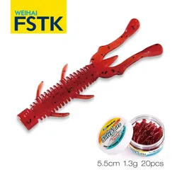 FSTK-Cebo de lubina suave TPR, 55mm, 1,3g, 20 piezas/tarro, señuelo de Pesca de camarones blandos, Wobblers artificiales para Pesca, atractivo pez, gusano suave