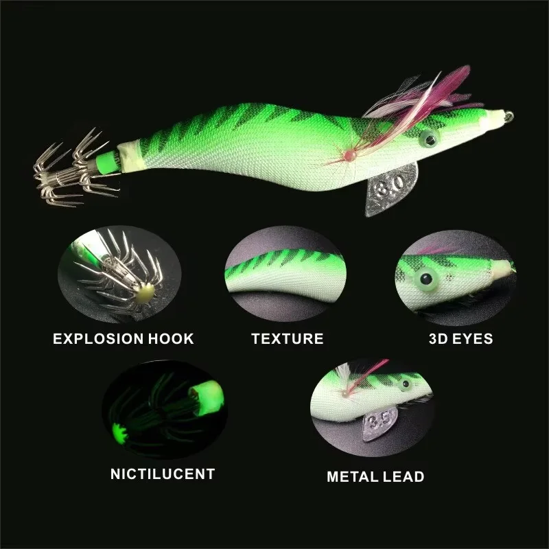 10 piezas 3.0 #   Pesca de madera, camarones, calamar luminoso, pulpo, señuelo, ojos 3D, cebo duro, plantilla de calamar Wobbler, señuelo con bolsa - imagen 4