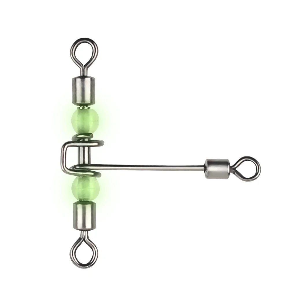 DNDYUJU 15 Uds. Giratorio de línea cruzada en forma de T con cuentas de perlas anzuelos conector de pesca luminoso - imagen 5