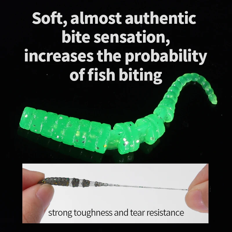 LINNHUE 50 Uds Señuelos de Pesca Micro-objeto cebo suave agua flotante multi-sección gusano de cola de aguja más pesca de raíz de pescado falsa - imagen 5