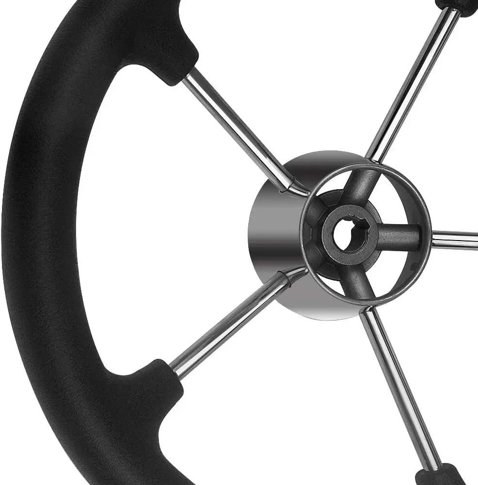 Volante marino de acero inoxidable, accesorio de 11 pulgadas con espuma negra y destructor de 5 radios para yate y barco - imagen 5