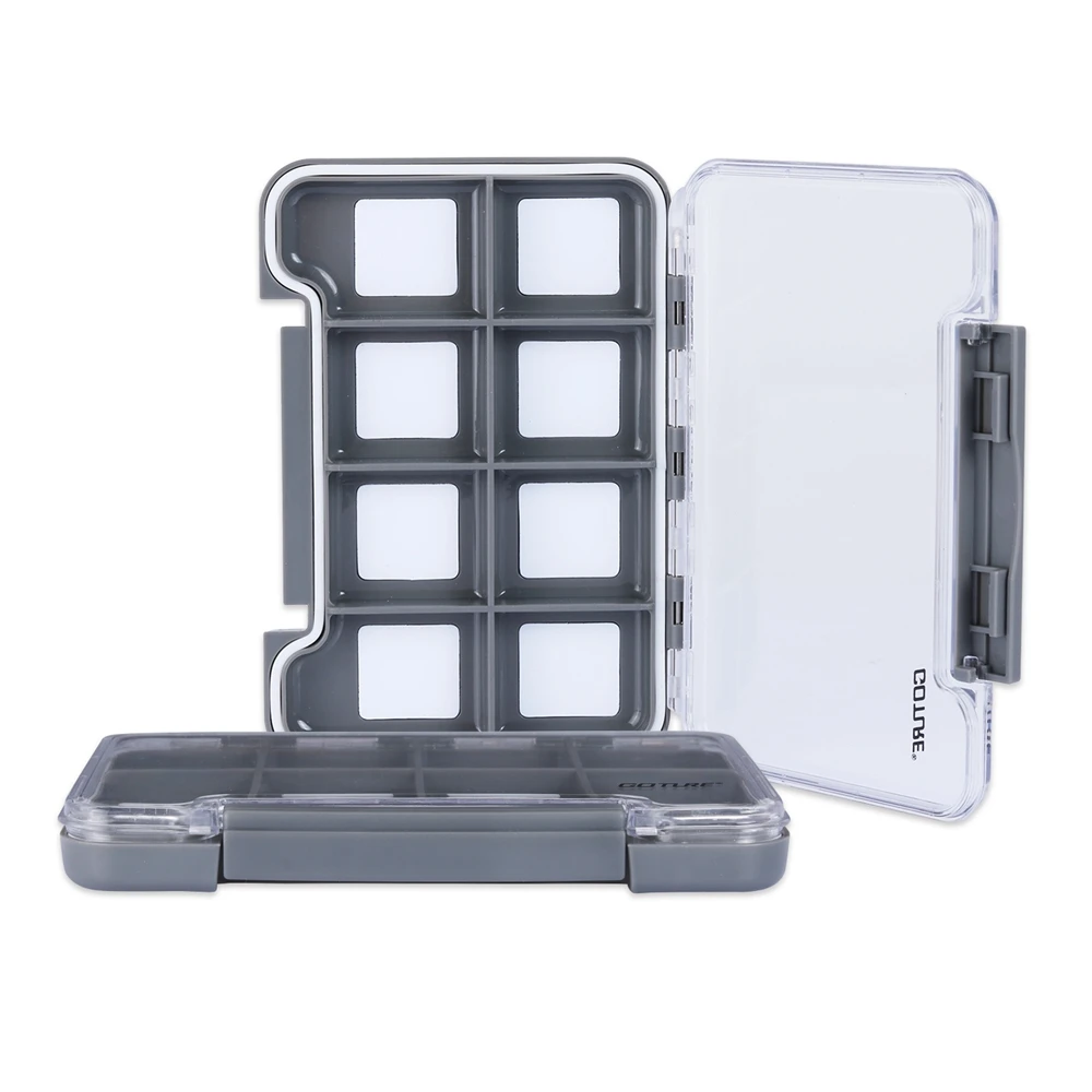 Goture-caja de aparejos de pesca magnética, caja de señuelos, impermeable, ABS de alta resistencia, 8 componentes, tapa transparente, caja de pesca con mosca