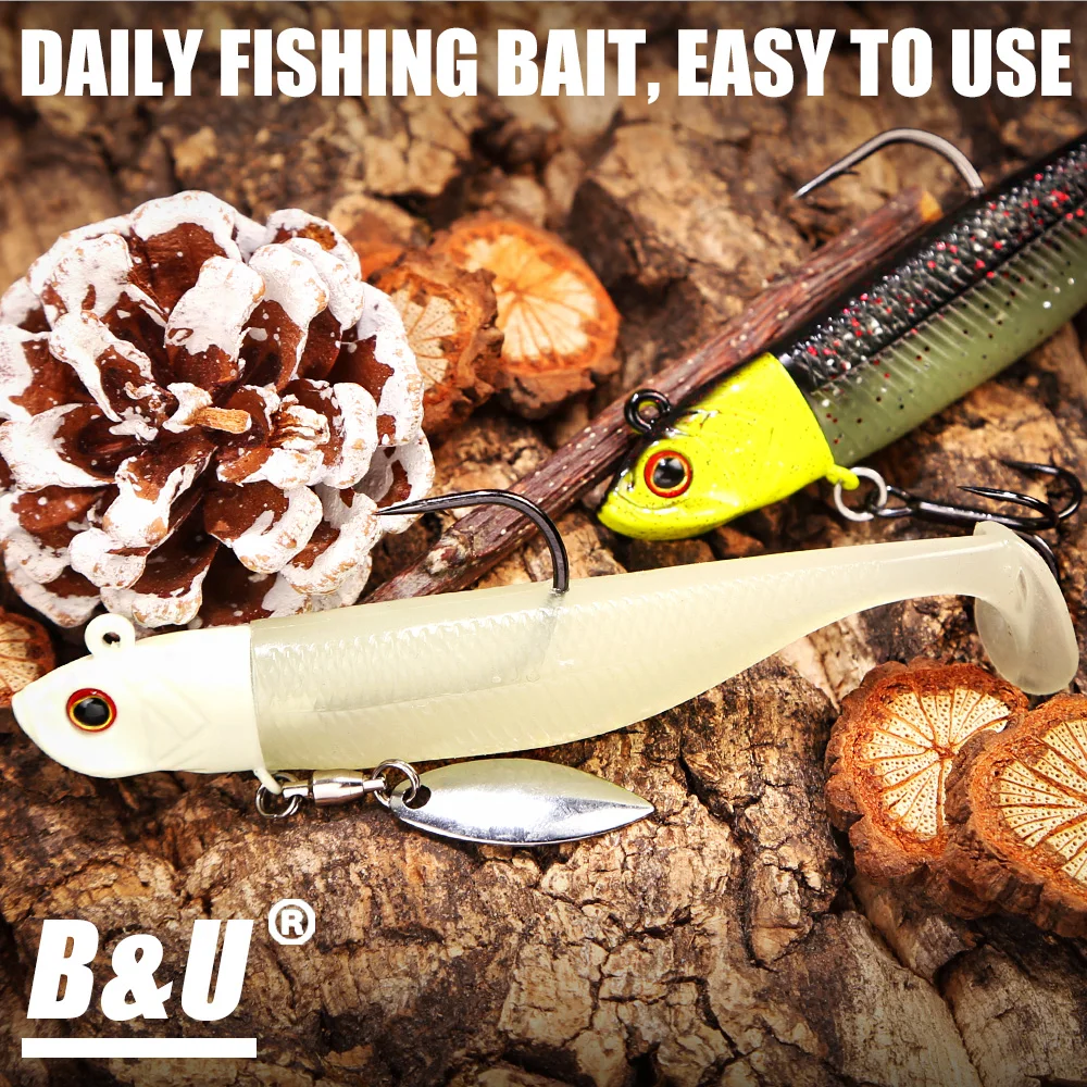 B & U-señuelo de pesca suave con cabeza de anzuelo giratorio, anzuelo triple, cebo Artificial para pececillo, equipo de aparejos de natación para lubina de agua salada - imagen 3