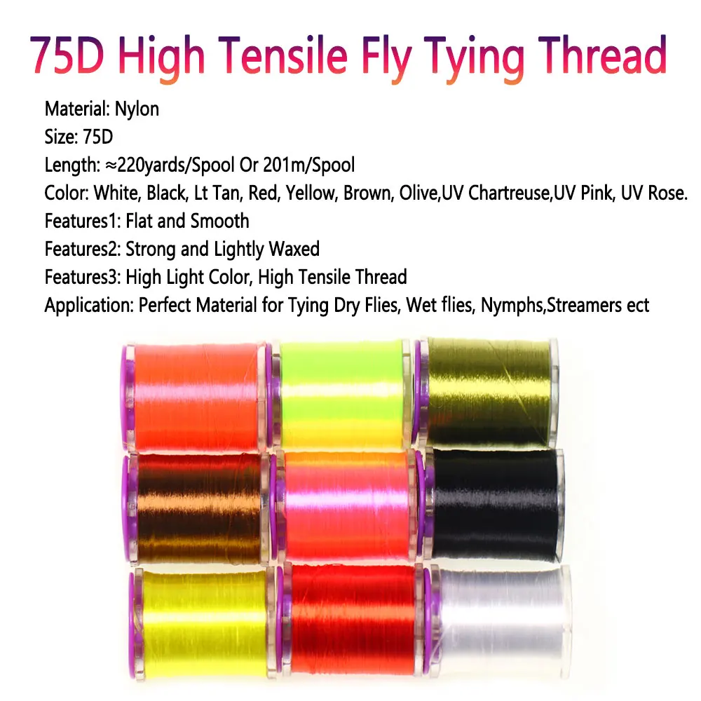 Bimoo 220 yardas 75D 120D hilo de atado de moscas de nailon de alta resistencia suave ligeramente encerado ninfa seco húmedo Señuelos de pesca Material de atado de moscas - imagen 2