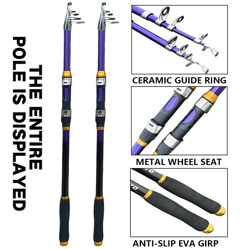Caña de pescar de mar portátil telescópica de alta resistencia, caña de surf de viaje de carbono duro de potencia media con mango de EVA 2,1/2,4/2,7/3/3,6 M - imagen 2