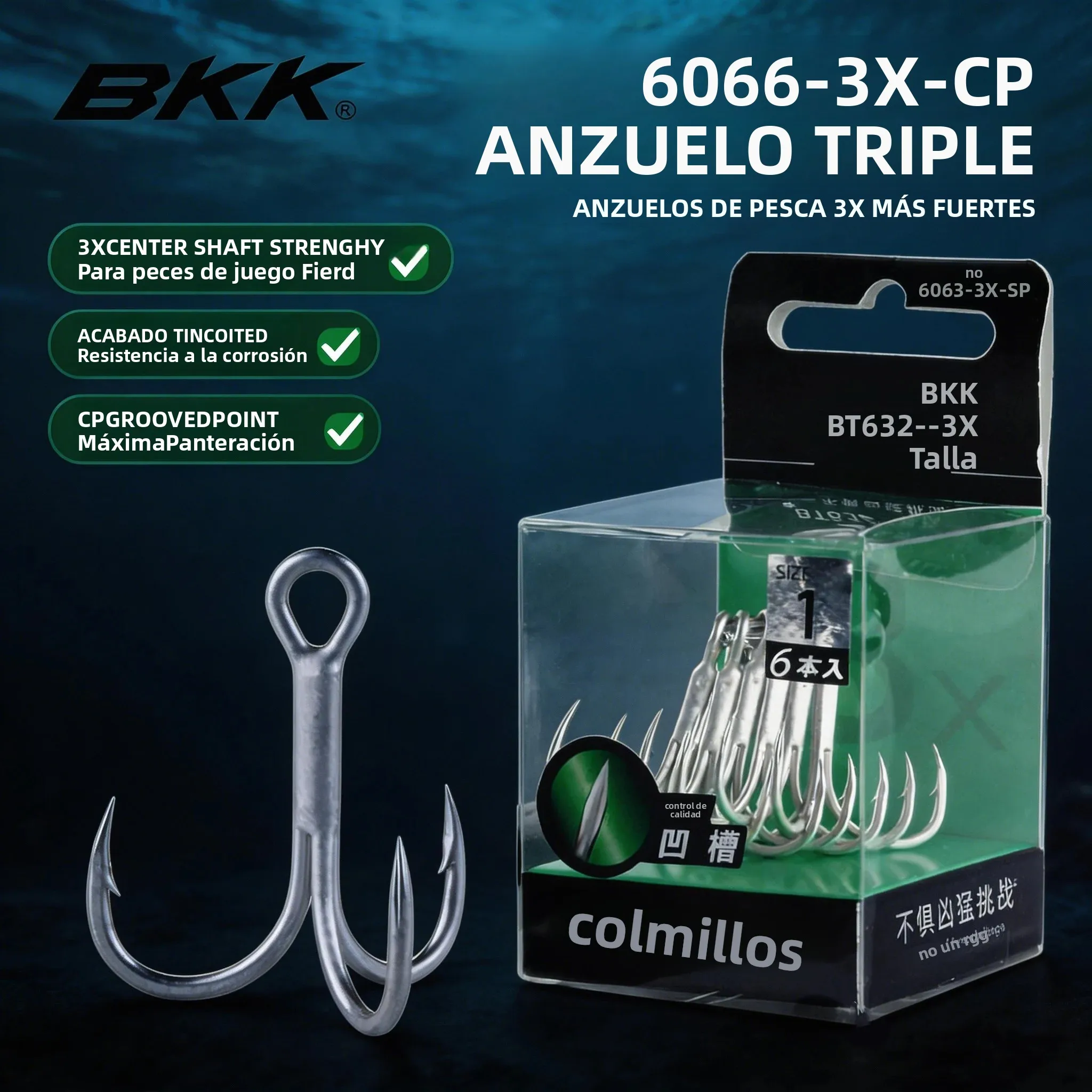 BKK BT632-3X-CP Anzuelos triples Fangs 3X estañados punta CP - imagen 4