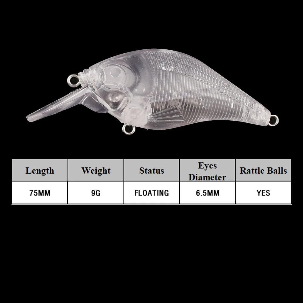 Chan'sHuang 20 piezas cebo en blanco sin pintar 7,5 cm 9g ataúd buceo labio sonajero Crankabit DIY hecho a mano aparejos de señuelo de pesca Artificial - imagen 2