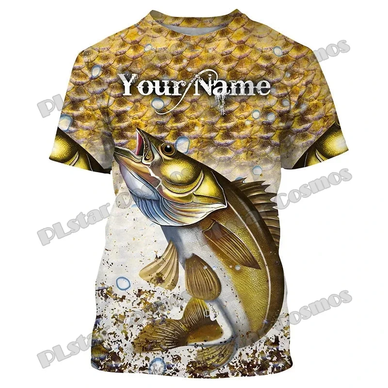Walleye Fishing/Pesca atún personaliza el nombre 3D impreso camiseta de moda para hombres verano Unisex pantalón corto casual camiseta de manga TX310