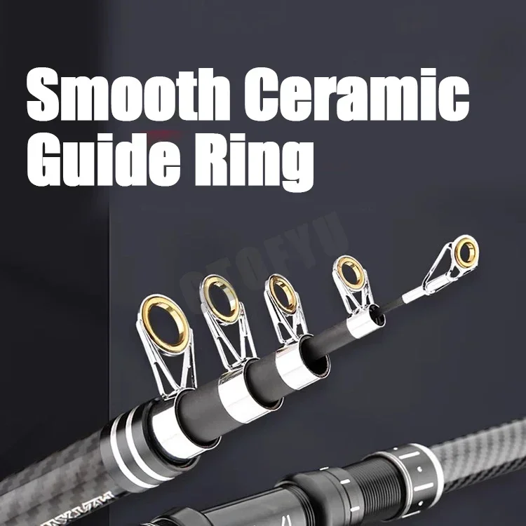 Caña de pescar portátil, asiento de rueda móvil de 2,1-4,5 M, caña de pescar telescópica de fibra de carbono resistente para viaje, barco de mar, caña de pescar en roca - imagen 3