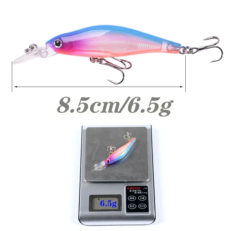 Señuelos de pesca Minnow, Wobblers de hundimiento lento, 8,5 cm, 6,5g, cebo de plástico Artificial japonés, Crankbait para lubina, carpa, aparejos de Lucio, 1 ud. - imagen 4