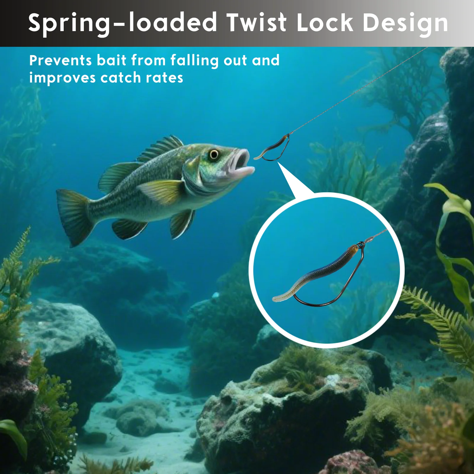 FishTrip EWG-anzuelo de gusano con resorte centrado, anzuelos giratorios para pesca de lubina, señuelo de gusano de plástico suave, anzuelo de cebo para agua salada - imagen 5