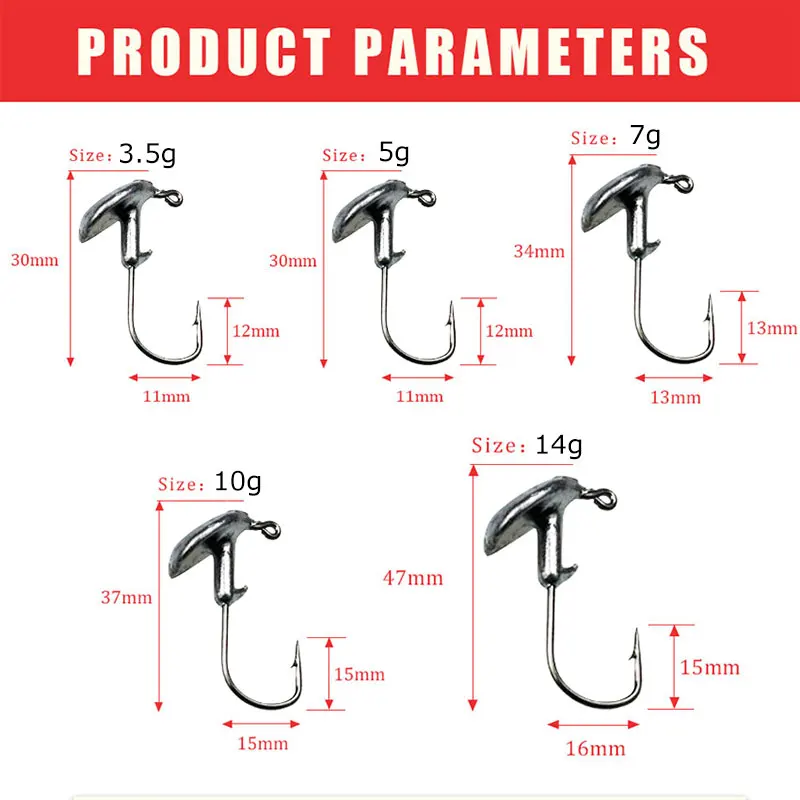 JYJ 1g 2g 3g... 28g todo tipo de anzuelos de cabeza de anzuelo de manivela de pesca, anzuelos de pesca de acero rico en carbono para cebo de señuelo de gusano suave - imagen 5