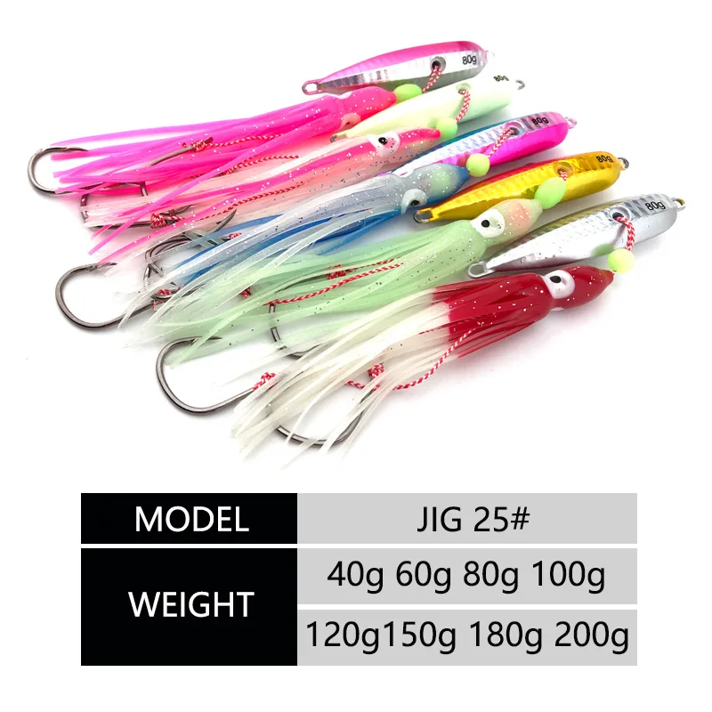 OBSESSION J25 Inchiku señuelo de calamar Metal plantilla lenta cabeza de cebo faldas gancho 40g-200g hundimiento agua salada pesca en mar señuelos giratorios Jig - imagen 3