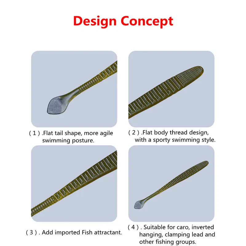 10 Uds FISHANT gusano plano fideos gusano flotante señuelo suave 76,2/88,9/101,6mm Wobblers artificiales para peces lubina agregar sal conjunto de cebo falso - imagen 4