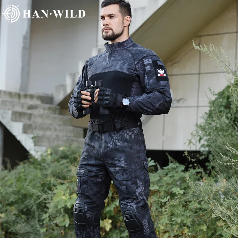 HAN WILD-traje de combate táctico de manga larga, al aire libre uniforme militar, ropa del ejército, camisas Multicam, pantalones de Caza y Pesca - imagen 4