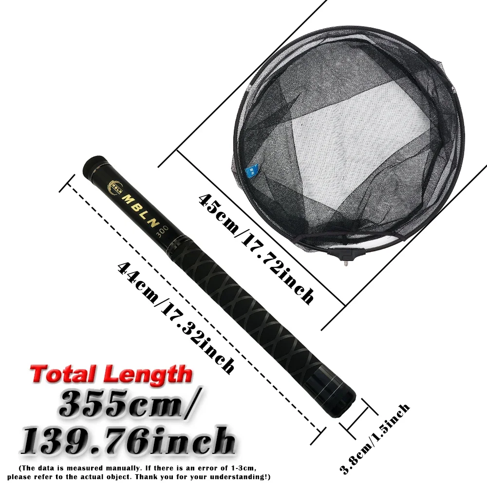 MBLN Red de aterrizaje de fibra de carbono, 355 cm de longitud total, 44 cm doblado, poste telescópico de 310 cm, duradero para pesca en roca, compacto y fuerte - imagen 2