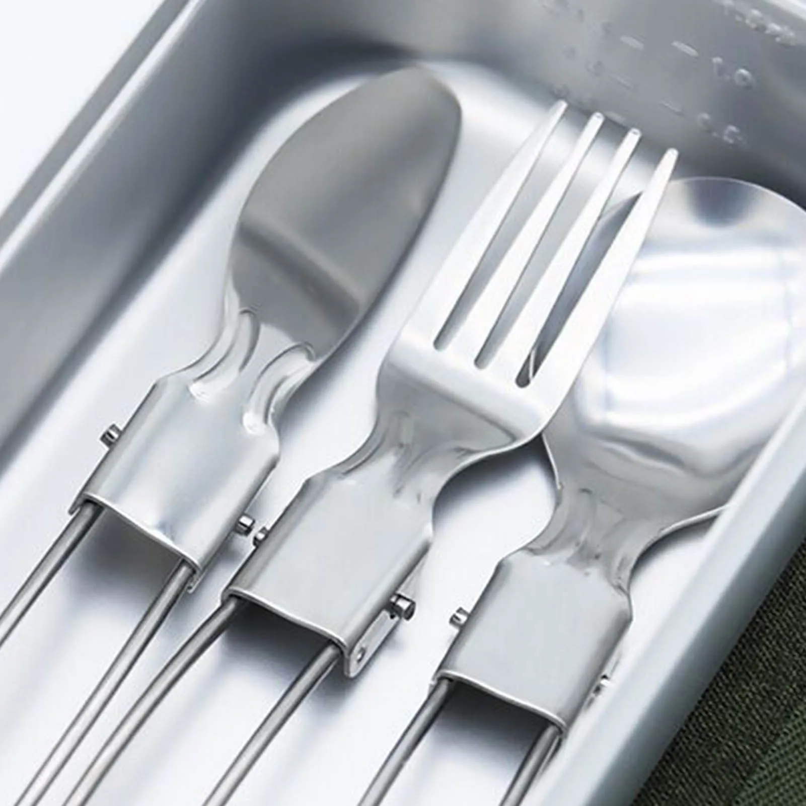 Juego de cubiertos para acampar, Kit de utensilios plegables de acero inoxidable para exteriores de 3 piezas para Picnic, vajilla reutilizable para acampar, tenedor deportivo, cuchara - imagen 2