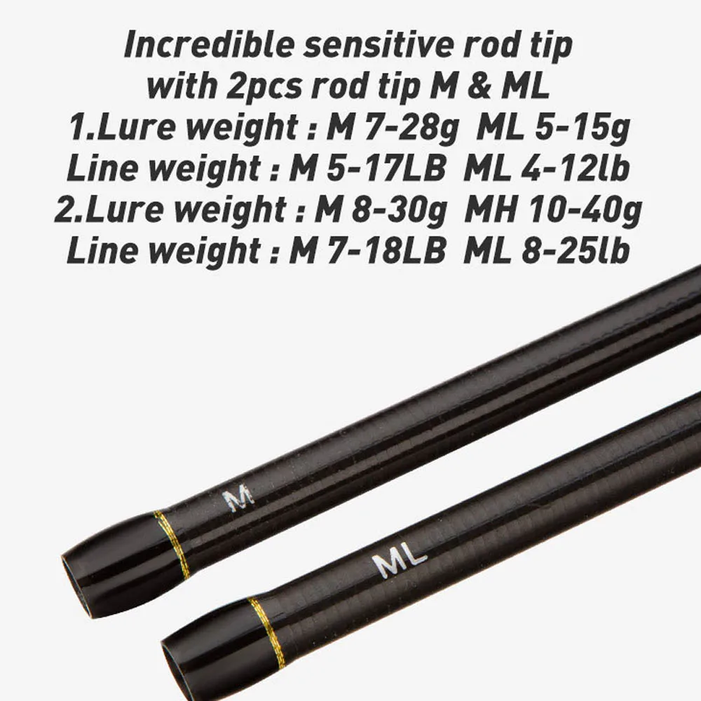 Caña de pescar ex-fast, 2,1 m, 2,4 m, varilla de carbono ML/M, 2 puntas, 5-28g, caña giratoria de fundición, ligera, Jigging, 2 secciones, Johncoo booster - imagen 5