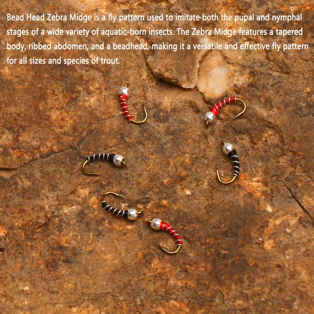 Bimoo-Cabeza de cuentas de latón para pesca, cebos artificiales de cebra, mosca Midge, gusanos de Pupa, para trucha, perca, 6 piezas, n. ° 18 - imagen 4