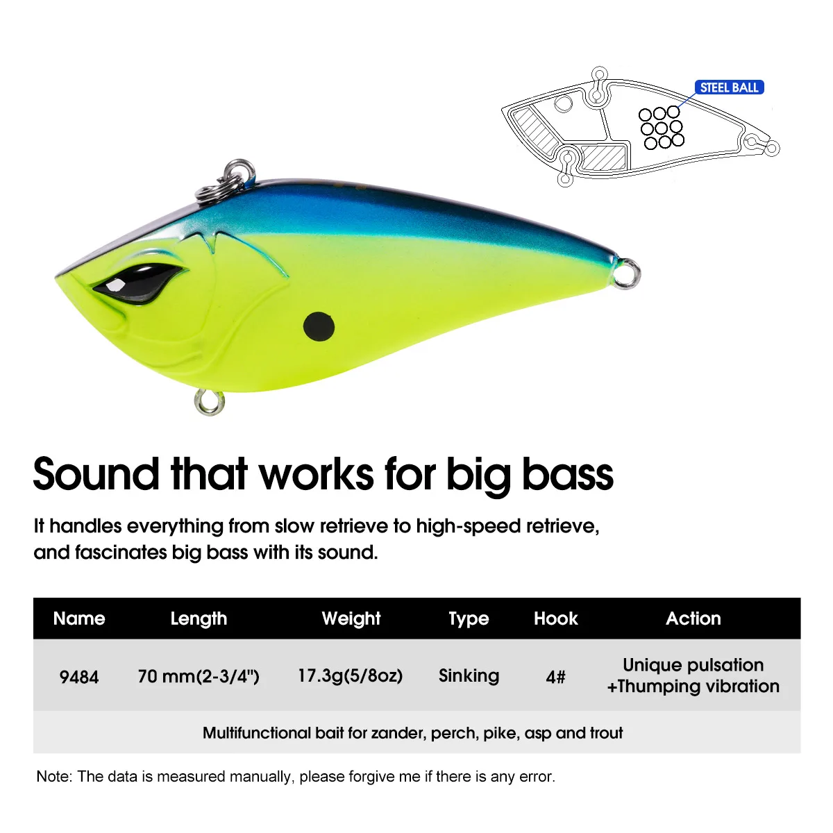 NOEBY-señuelo de pesca Crankbait sin labios, 7cm, 17,3g, sonajero que se hunde, vibración, Wobbler, cebo duro Artificial para perca, señuelo de pesca - imagen 2