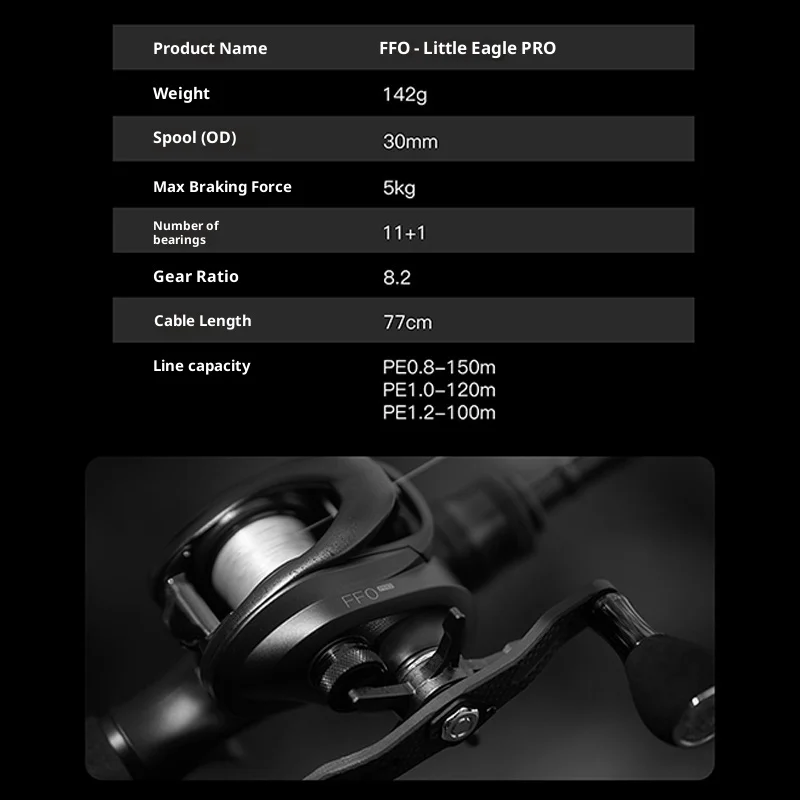 Carrete Baitcast FF0 PRO 8,2:1 – Ultraligero con freno para lubina