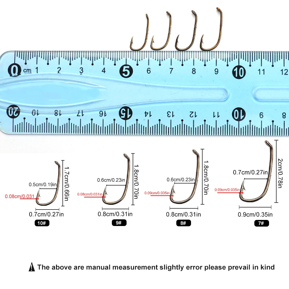 FTK-anzuelos de pesca Baitholder, 100 piezas, 7-10 #, cebo con púas, vástago hacia abajo, ojo Offset, círculo, plantilla de pesca de carpa, gusano, aparejos - imagen 5