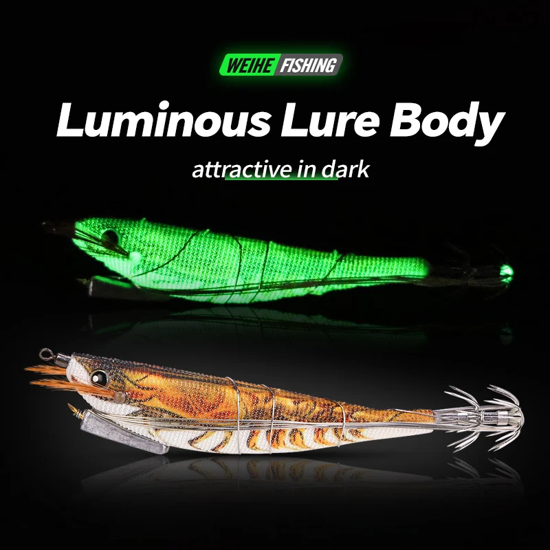 WEIHE 1 pcs/5 pcs staaldraad hout garnalen lichtgevende Luya nep aas inktvis haak contragewicht lood zeevissen - imagen 3