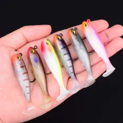 6 uds Jig Head T Tail cebo suave pesca Wobbler señuelos cebos de goma artificiales para aparejos de carpa lubina