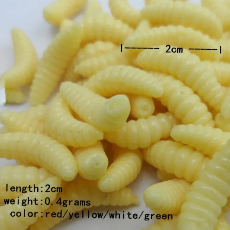 Promoción 50 Uds 100 Uds 2cm 0,2G gusano larva suave señuelo de pesca ganchos olor maderas brillo camarones peces señuelos cebo suave cebo gelatinoso - imagen 4
