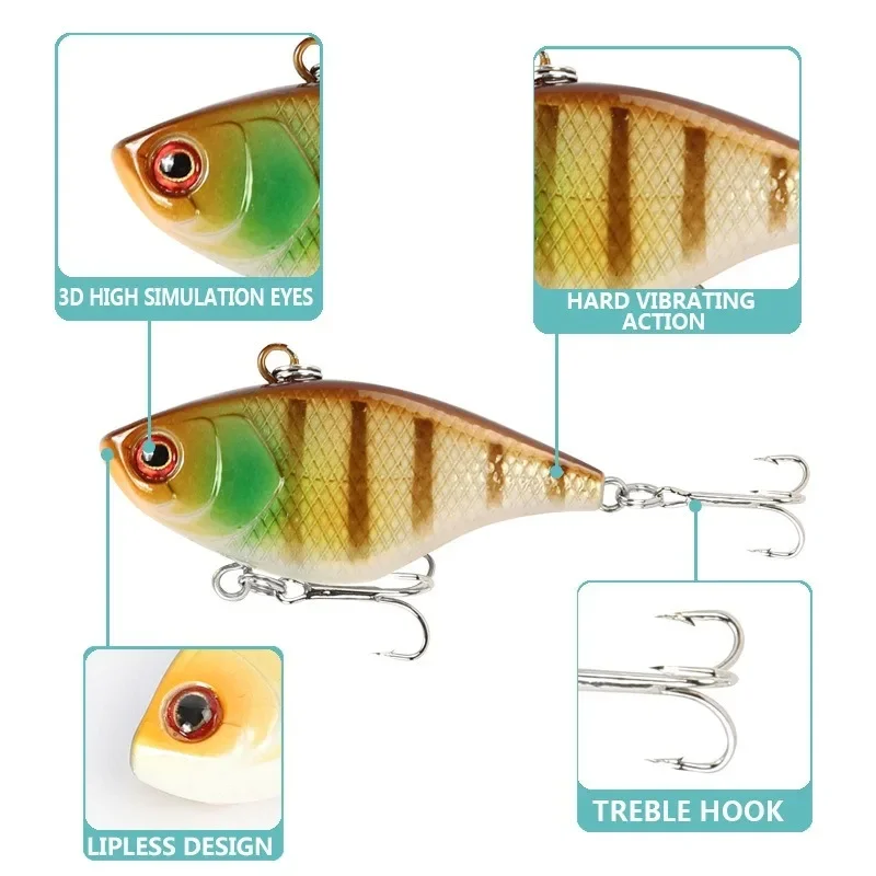 Cebo de pesca duro VIB con anzuelos triples, Crankbait que se hunde, aparejos de pesca Wobber, 4,6G, 4cm, 1Pc - imagen 4