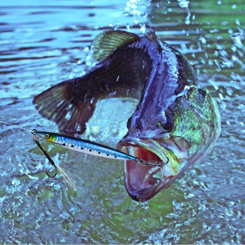 Señuelo de pesca con plantilla de Metal largo, cuchara de Jigging de fundición lenta, 14G, 17G, 21G, 28G, 35G, 45G, ojos 3D, cebo de Metal Artificial, aparejos de mar - imagen 3