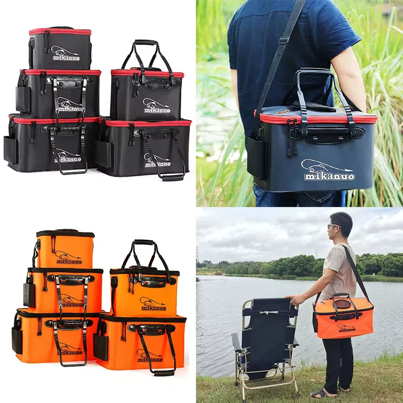 Bolsa de pesca plegable con cremallera, Cubo de pesca portátil, EVA, resistente al agua, cajas de almacenamiento de peces vivos, equipo de caja de aparejos de pesca - imagen 5