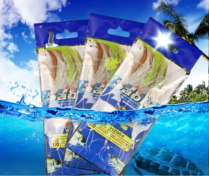 Anzuelo de cuerda de pesca, pluma de pollo, Maruseigo, pulpo brillante, cuentas Blacking, 1/0 # - imagen 3