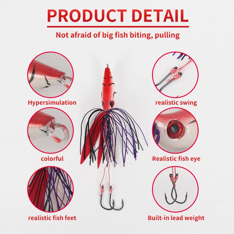 Señuelo de cabeza plomada de Metal, anzuelo de calamar luminoso, cebo suave que se hunde, pesca en agua salada, Marlin Grouper, cebo lento, productos de señuelo de pesca, 60g, 80g - imagen 5