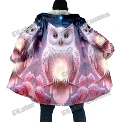 Capa de moda de invierno para hombre, capa con capucha de lana gruesa con estampado 3D de búho Animal, capa cálida informal Unisex BB57